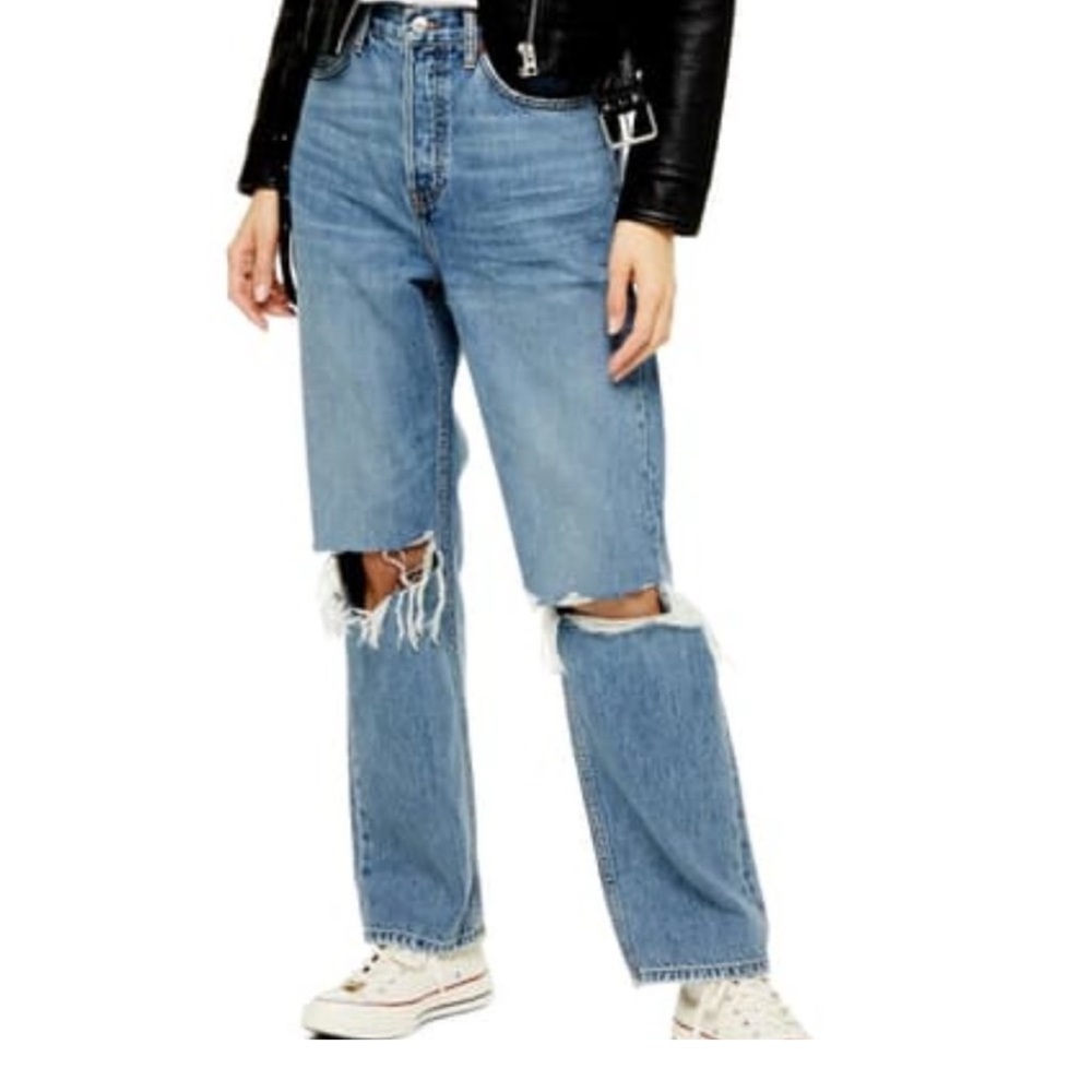 TOPSHOP Ripped High Waist Dad Jeans 28